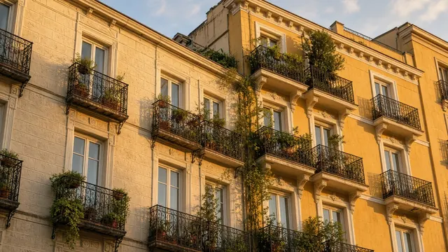Fachadas de edificios de viviendas con balcones